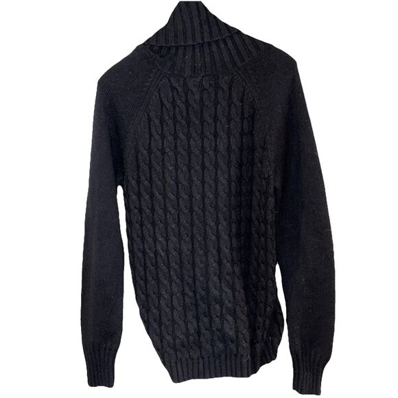 Banana Republic Sweater L Black Wool Chunky Fisherman Cable Knit Turtleneck - Picture 2 of 8
